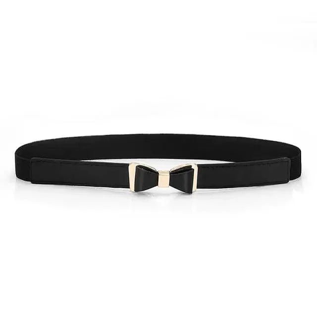 Thin Elastic Stretch Women Buckle Skinny Fashion Belts Metal Leaf Buckle Design Belts For Ladies Stevvex