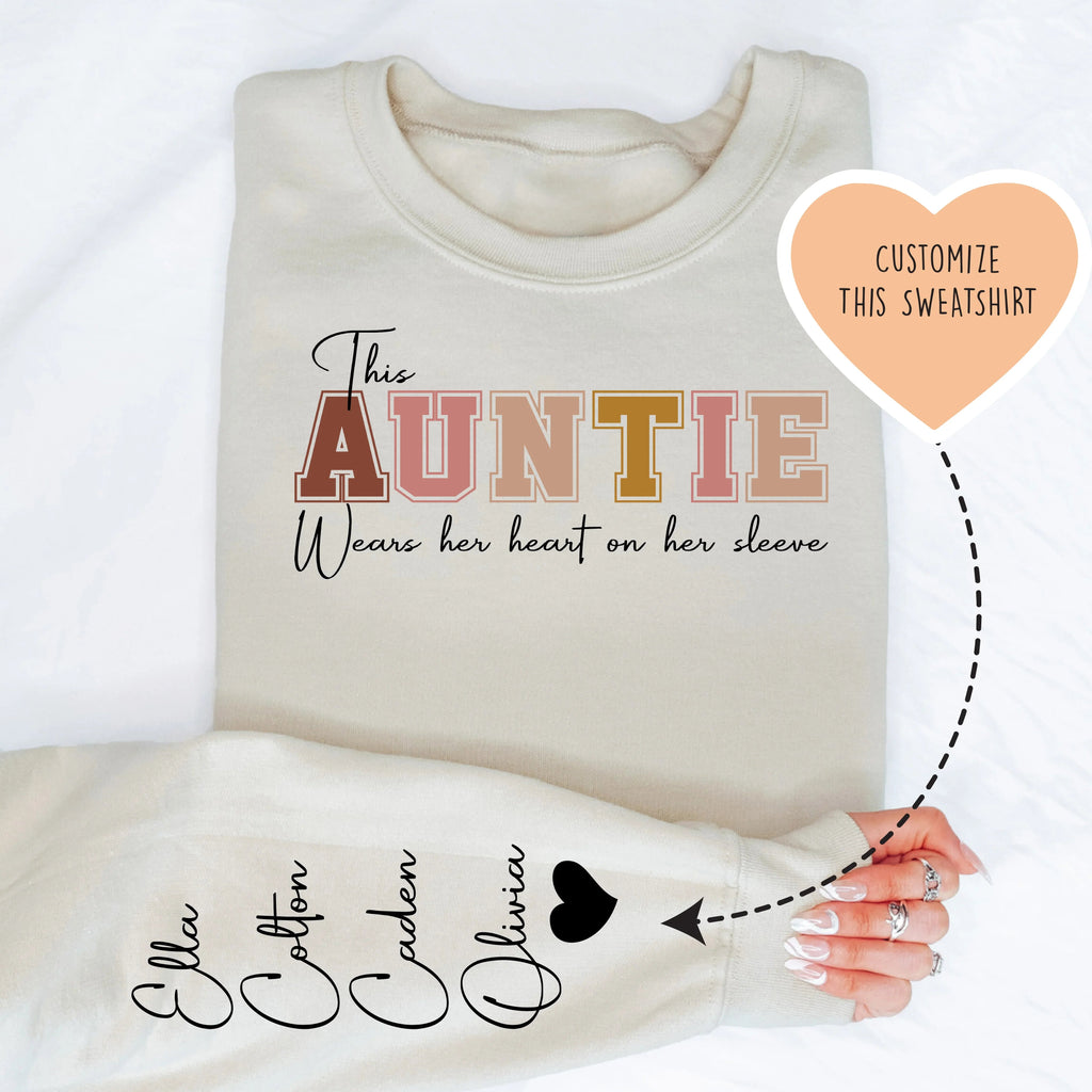 This Aunt Wears Her Heart On Her Sleeve Custom Sweatshirt Peachy Sunday
