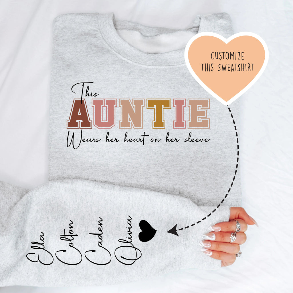 This Aunt Wears Her Heart On Her Sleeve Custom Sweatshirt Peachy Sunday