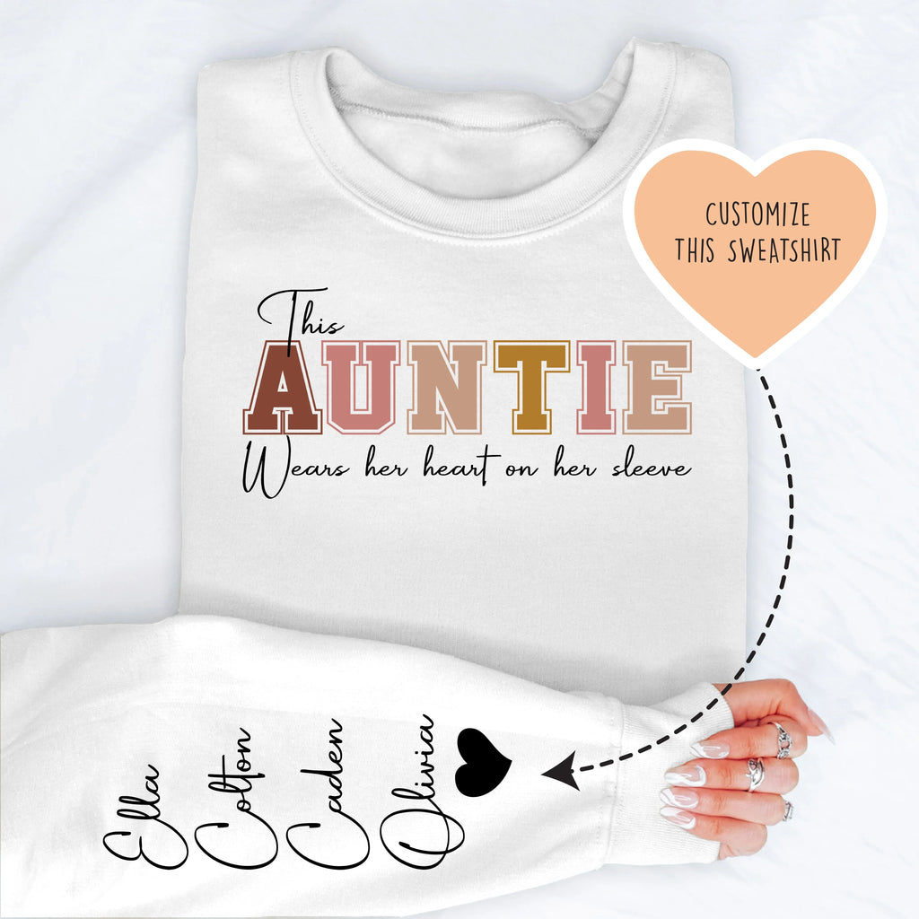 This Aunt Wears Her Heart On Her Sleeve Custom Sweatshirt Peachy Sunday