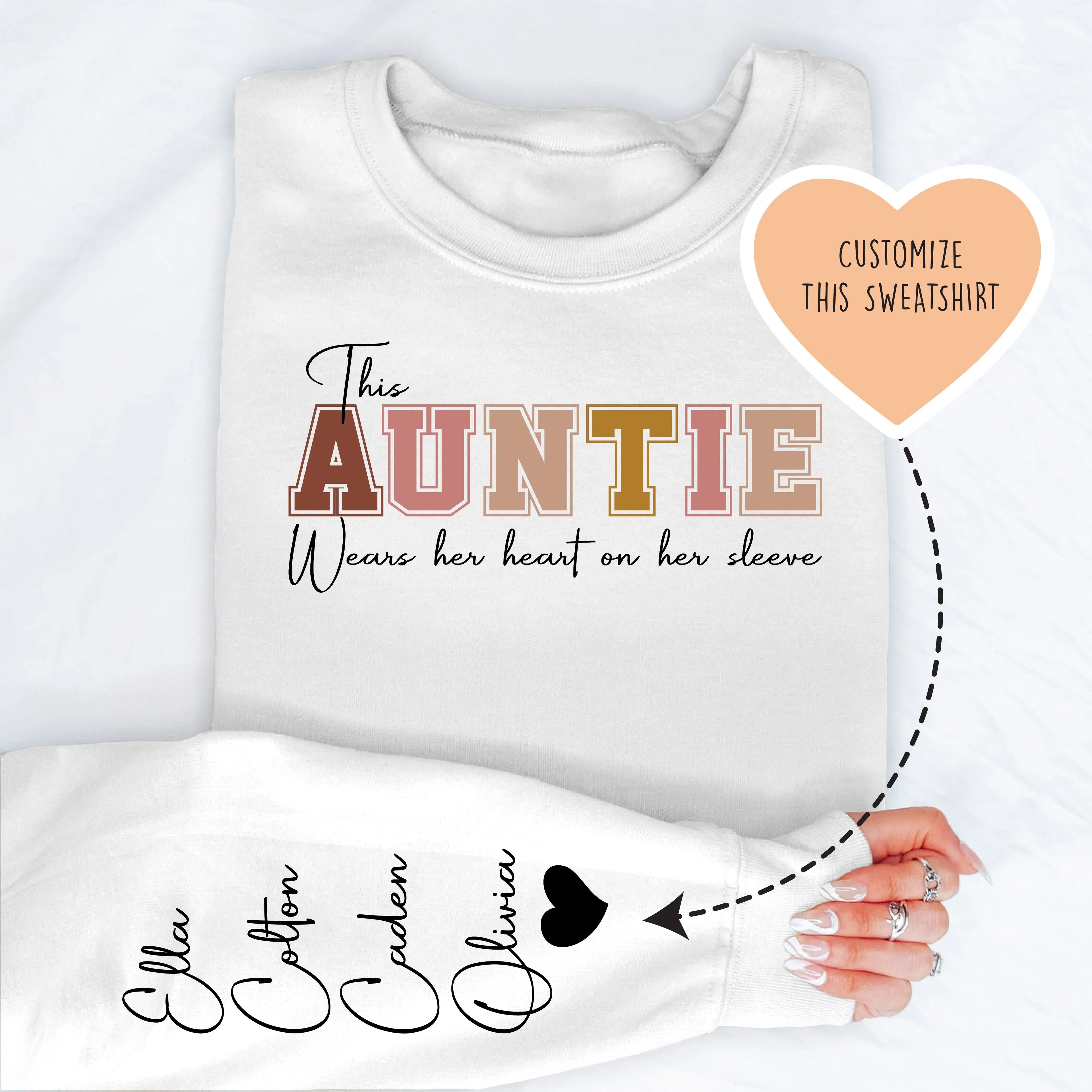 This Aunt Wears Her Heart On Her Sleeve Custom Sweatshirt Peachy Sunday