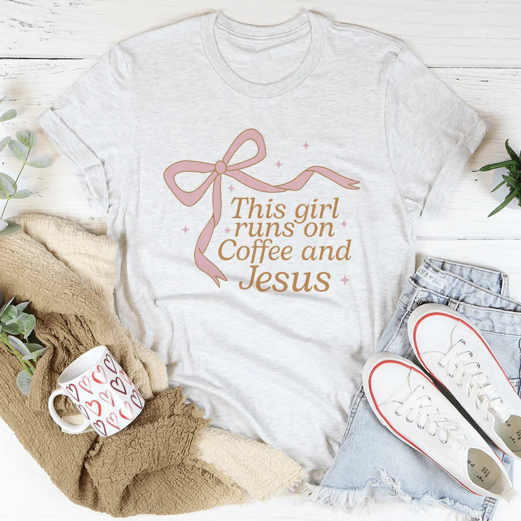 This Girl Runs On Coffee And Jesus Tee Peachy Sunday