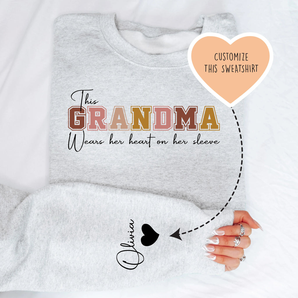 This Grandma Wears Her Heart On Her Sleeve Custom Sweatshirt Peachy Sunday