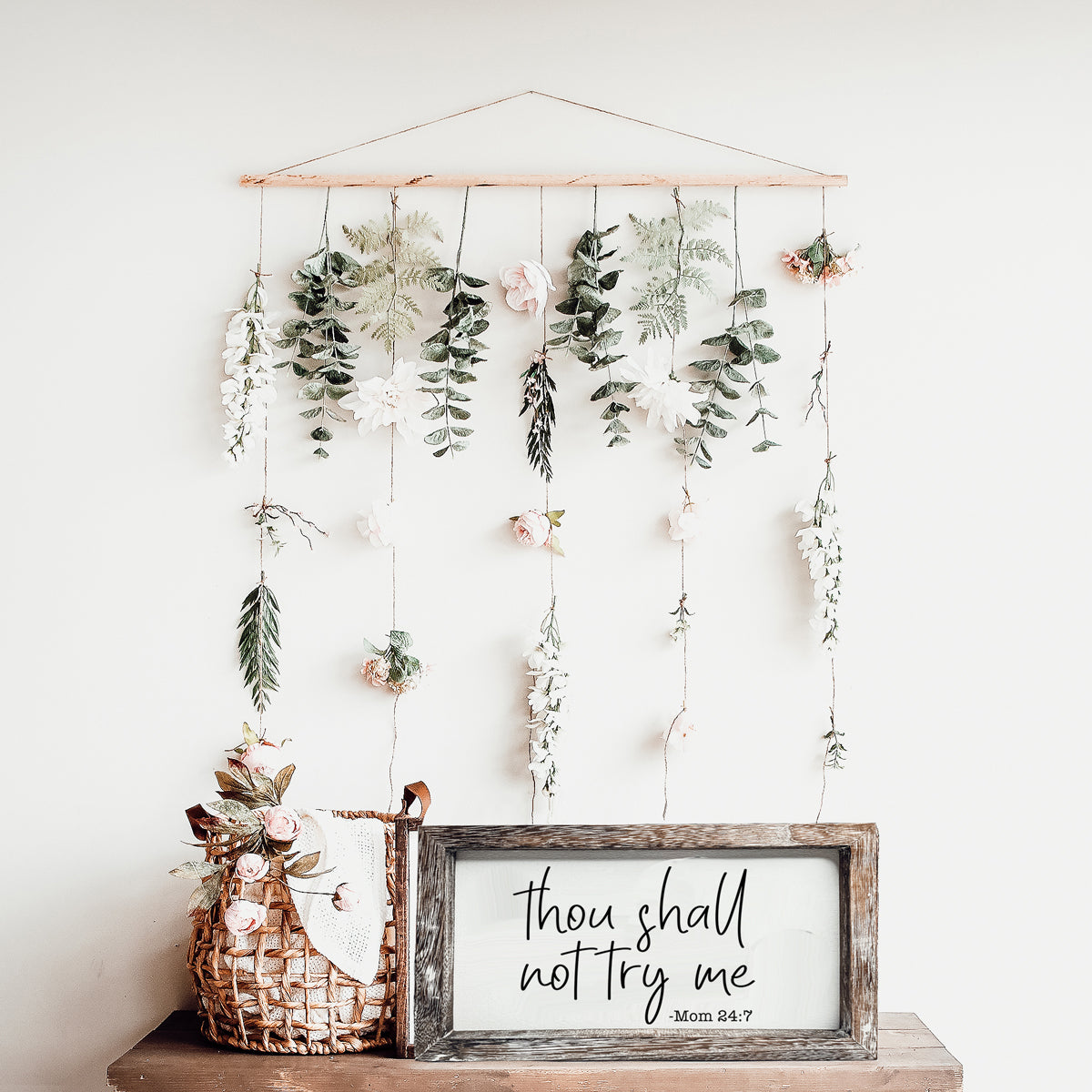 Wooden Mom 24-7 Sign Funny Thou Shall Not Try Me Door Plaque BandsCo Straps