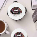 Tie Dye Leopard Lip Coaster Single Drink Coaster Animal Print Vibrant Tie Dye Table Accent BandsCo Straps