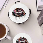 Tie Dye Leopard Lip Coaster Single Drink Coaster Animal Print Vibrant Tie Dye Table Accent BandsCo Straps