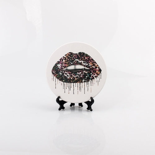 Tie Dye Leopard Lip Coaster Single Drink Coaster Animal Print Vibrant Tie Dye Table Accent BandsCo Straps