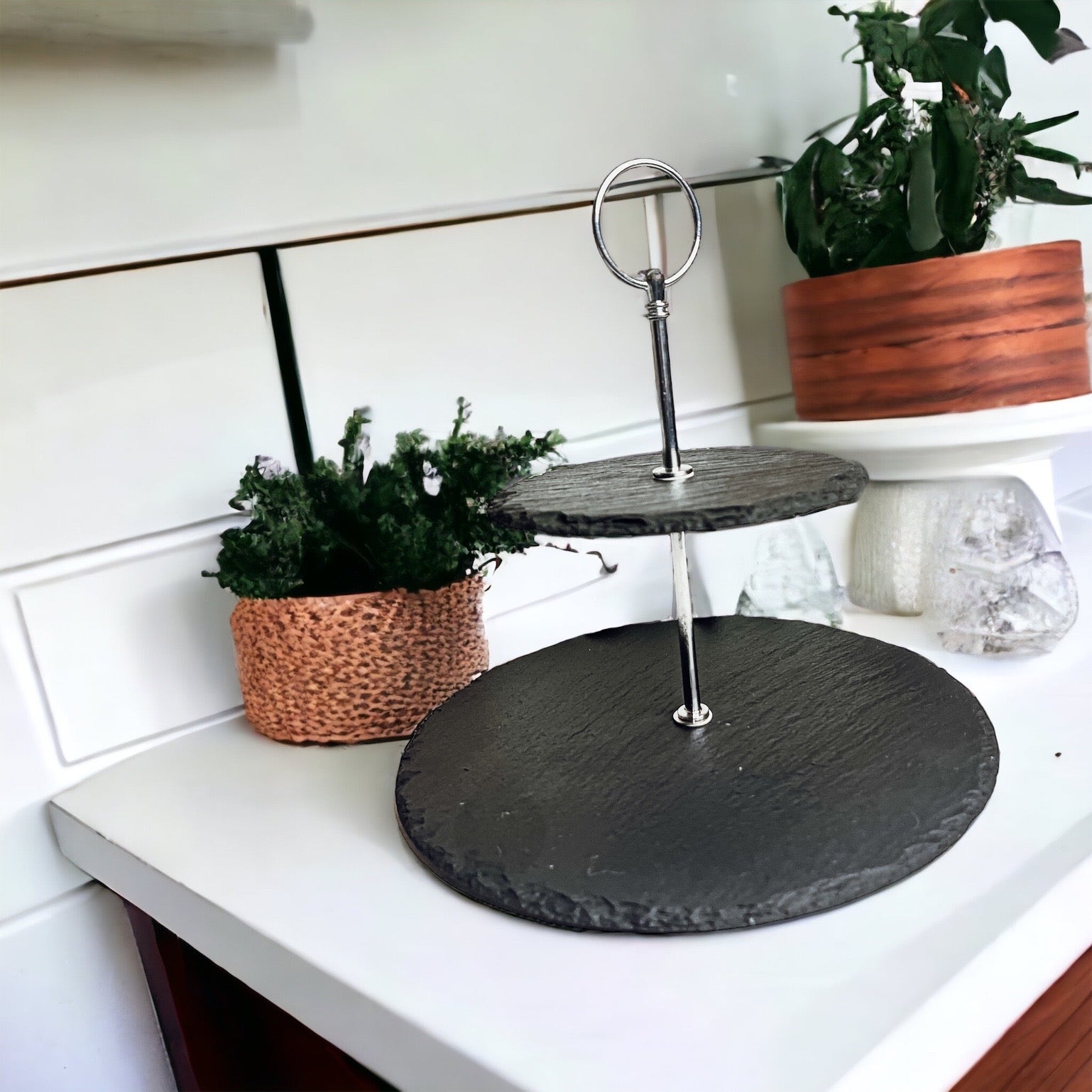 Tiered Slate Serving Stand - 3-Tier Dessert & Appetizer Display for Parties BandsCo Straps