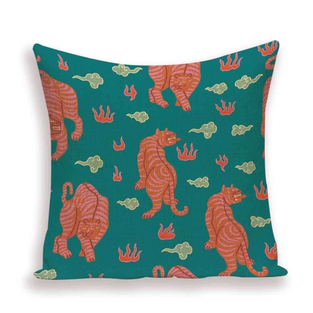 Tiger Cushion Case Autumn Jungle Home Decor Pillows Cases Leopard Printed Animal Throw Pillow Covers Decorative Pillowcase Soft Cushion Covers For Bedroom Sofa Bed Linen Pillow Covers 45X45CM Stevvex