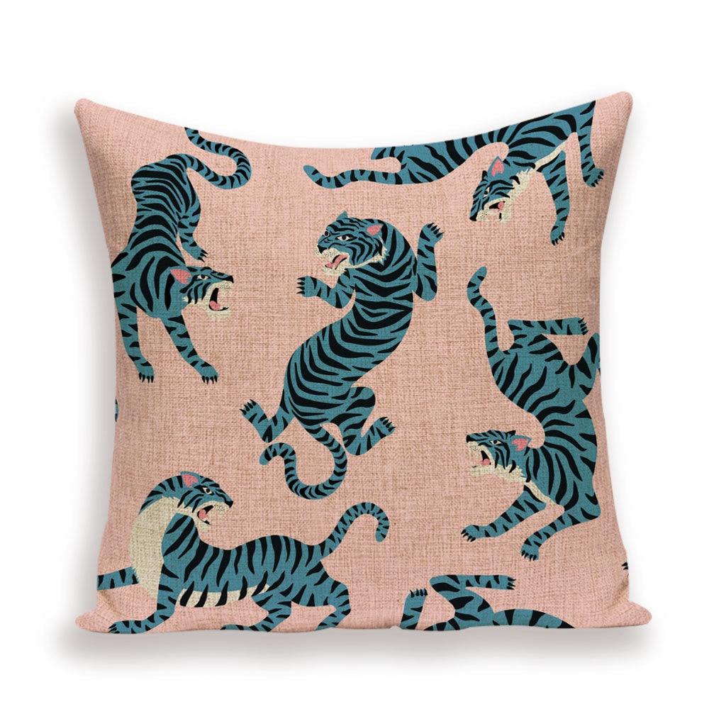 Tiger Cushion Case Autumn Jungle Home Decor Pillows Cases Leopard Printed Animal Throw Pillow Covers Decorative Pillowcase Soft Cushion Covers For Bedroom Sofa Bed Linen Pillow Covers 45X45CM Stevvex