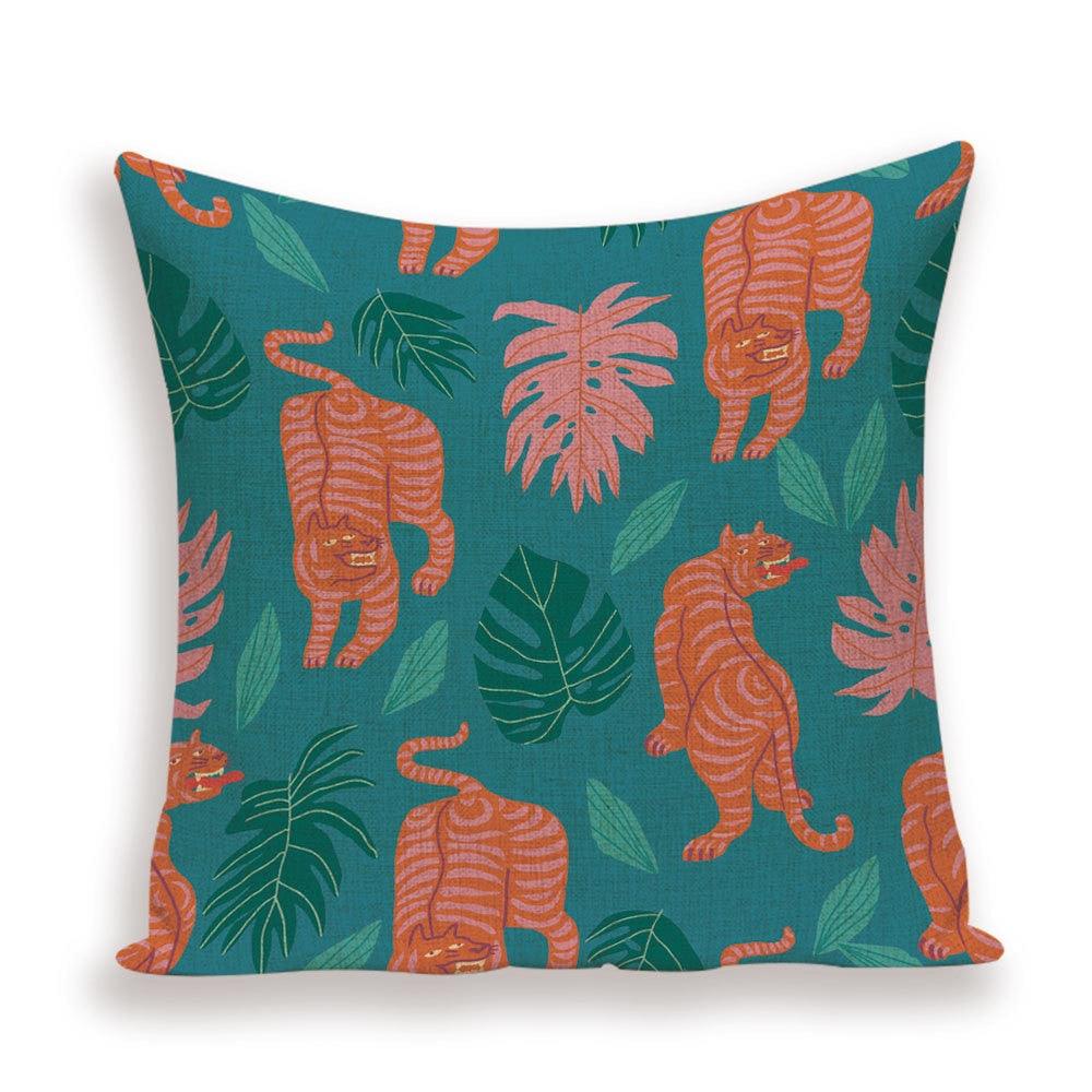 Tiger Cushion Case Autumn Jungle Home Decor Pillows Cases Leopard Printed Animal Throw Pillow Covers Decorative Pillowcase Soft Cushion Covers For Bedroom Sofa Bed Linen Pillow Covers 45X45CM Stevvex