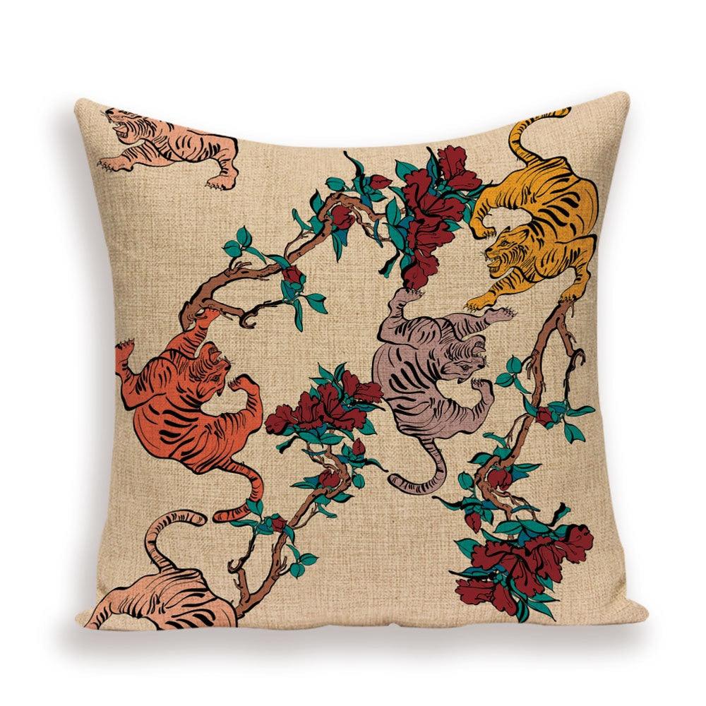 Tiger Cushion Case Autumn Jungle Home Decor Pillows Cases Leopard Printed Animal Throw Pillow Covers Decorative Pillowcase Soft Cushion Covers For Bedroom Sofa Bed Linen Pillow Covers 45X45CM Stevvex