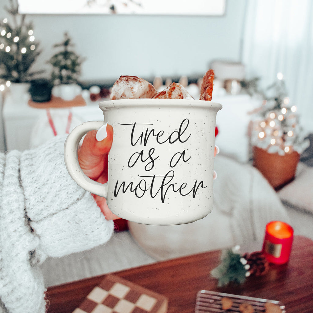 Tired As A Mother Coffee Mug 14.5oz Ceramic Funny Mom Gift BandsCo Straps