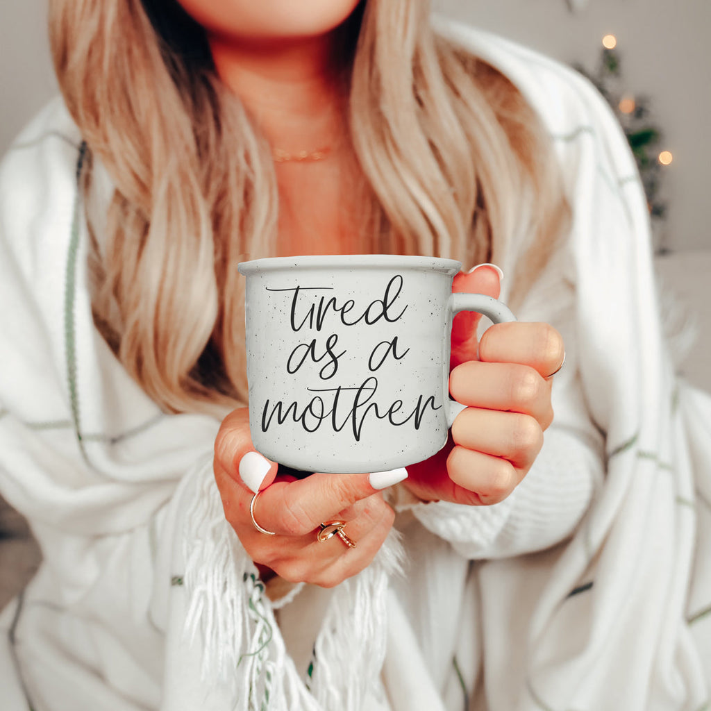 Tired As A Mother Coffee Mug 14.5oz Ceramic Funny Mom Gift BandsCo Straps