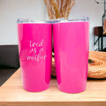 Pink Travel Mug 18oz Stainless Steel Tired As A Mother Insulated Coffee Tumbler Gift For Mom BandsCo Straps
