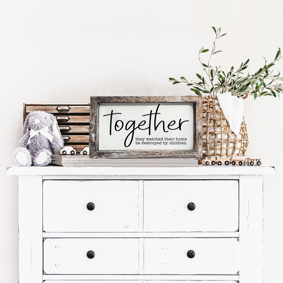 Together Wooden Sign Humorous Parenting Quote Wall Decor Funny Kids Destroyed Home Plaque BandsCo Straps
