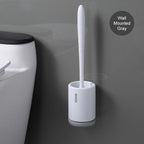 Toilet Brush and Holder Set No Dead Corners Wall-Mounted Toilet Brush Bathroom Accessories Set Toilet Brush And Bracket Set Non Slip Long Handle Soft Silicone Bristles Flexible Toilet Brush Head Wall-Mounted Drip-Proof Stevvex