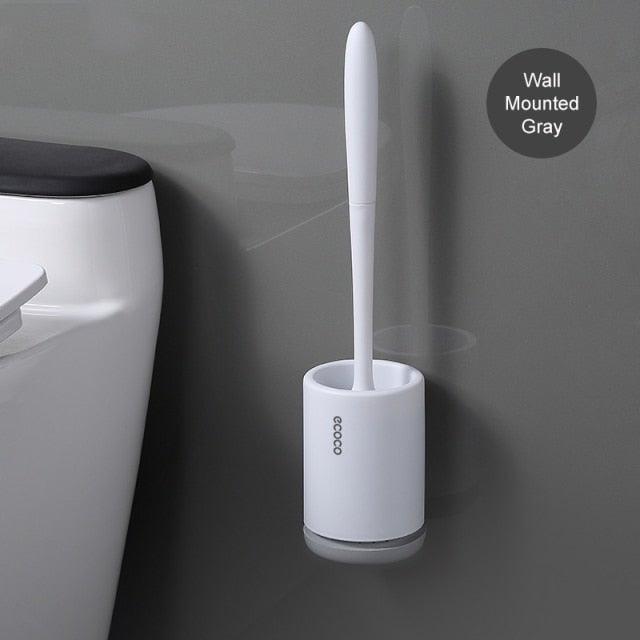 Toilet Brush and Holder Set No Dead Corners Wall-Mounted Toilet Brush Bathroom Accessories Set Toilet Brush And Bracket Set Non Slip Long Handle Soft Silicone Bristles Flexible Toilet Brush Head Wall-Mounted Drip-Proof Stevvex