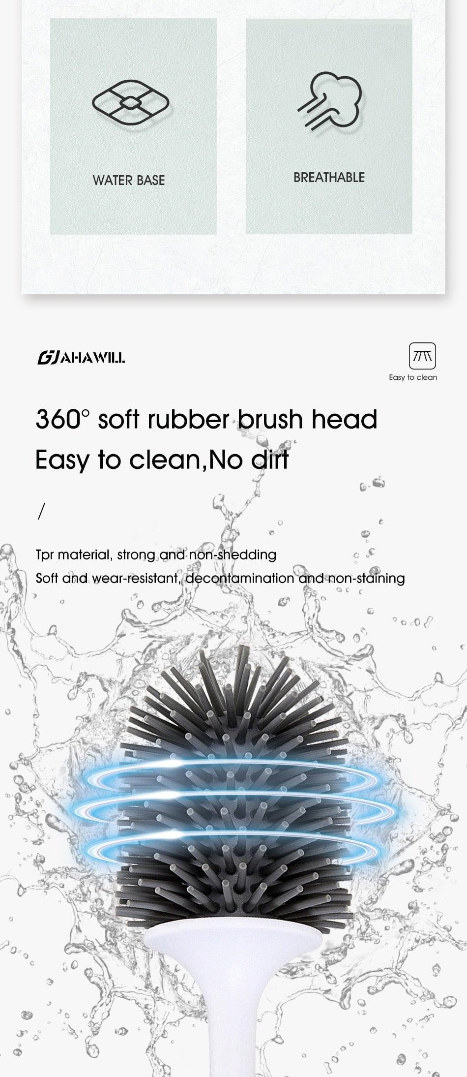 Toilet Brush and Holder Set No Dead Corners Wall-Mounted Toilet Brush Bathroom Accessories Set Toilet Brush And Bracket Set Non Slip Long Handle Soft Silicone Bristles Flexible Toilet Brush Head Wall-Mounted Drip-Proof Stevvex