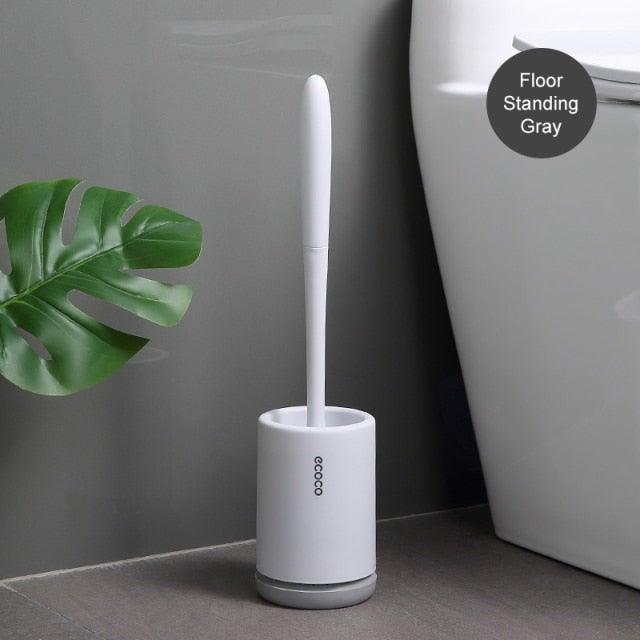 Toilet Brush and Holder Set No Dead Corners Wall-Mounted Toilet Brush Bathroom Accessories Set Toilet Brush And Bracket Set Non Slip Long Handle Soft Silicone Bristles Flexible Toilet Brush Head Wall-Mounted Drip-Proof Stevvex
