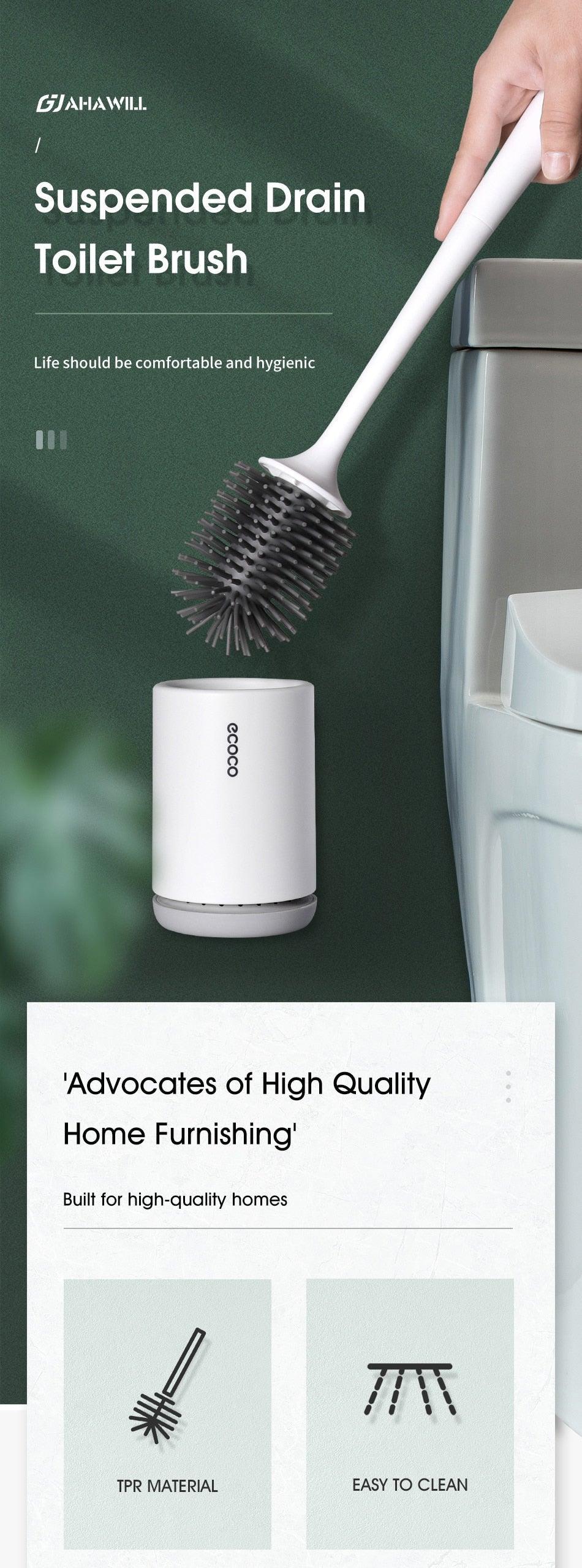 Toilet Brush and Holder Set No Dead Corners Wall-Mounted Toilet Brush Bathroom Accessories Set Toilet Brush And Bracket Set Non Slip Long Handle Soft Silicone Bristles Flexible Toilet Brush Head Wall-Mounted Drip-Proof Stevvex