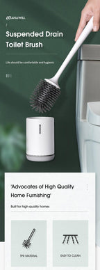 Toilet Brush and Holder Set No Dead Corners Wall-Mounted Toilet Brush Bathroom Accessories Set Toilet Brush And Bracket Set Non Slip Long Handle Soft Silicone Bristles Flexible Toilet Brush Head Wall-Mounted Drip-Proof Stevvex