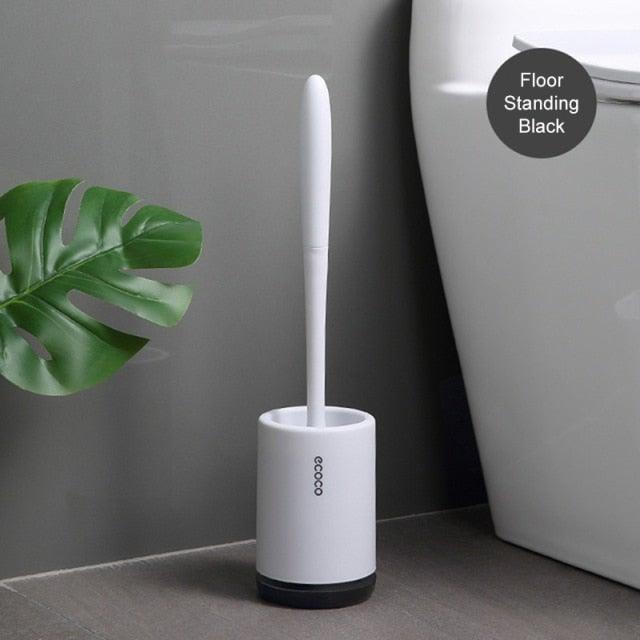 Toilet Brush and Holder Set No Dead Corners Wall-Mounted Toilet Brush Bathroom Accessories Set Toilet Brush And Bracket Set Non Slip Long Handle Soft Silicone Bristles Flexible Toilet Brush Head Wall-Mounted Drip-Proof Stevvex