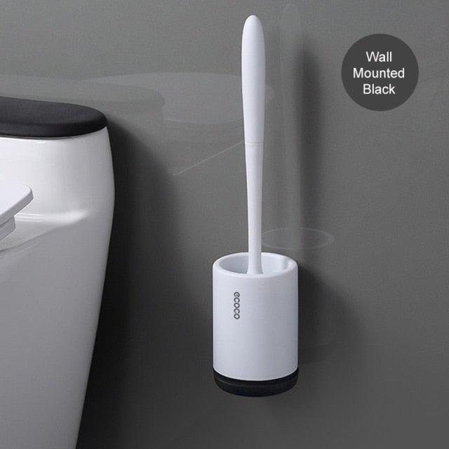 Toilet Brush and Holder Set No Dead Corners Wall-Mounted Toilet Brush Bathroom Accessories Set Toilet Brush And Bracket Set Non Slip Long Handle Soft Silicone Bristles Flexible Toilet Brush Head Wall-Mounted Drip-Proof Stevvex