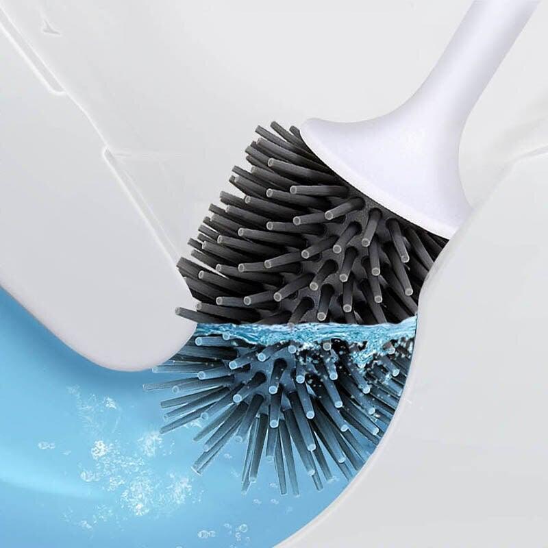 Toilet Brush and Holder Set No Dead Corners Wall-Mounted Toilet Brush Bathroom Accessories Set Toilet Brush And Bracket Set Non Slip Long Handle Soft Silicone Bristles Flexible Toilet Brush Head Wall-Mounted Drip-Proof Stevvex