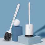 Toilet Brush and Holder Set No Dead Corners Wall-Mounted Toilet Brush Bathroom Accessories Set Toilet Brush And Bracket Set Non Slip Long Handle Soft Silicone Bristles Flexible Toilet Brush Head Wall-Mounted Drip-Proof Stevvex