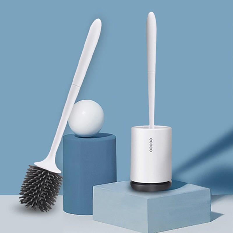 Toilet Brush and Holder Set No Dead Corners Wall-Mounted Toilet Brush Bathroom Accessories Set Toilet Brush And Bracket Set Non Slip Long Handle Soft Silicone Bristles Flexible Toilet Brush Head Wall-Mounted Drip-Proof Stevvex