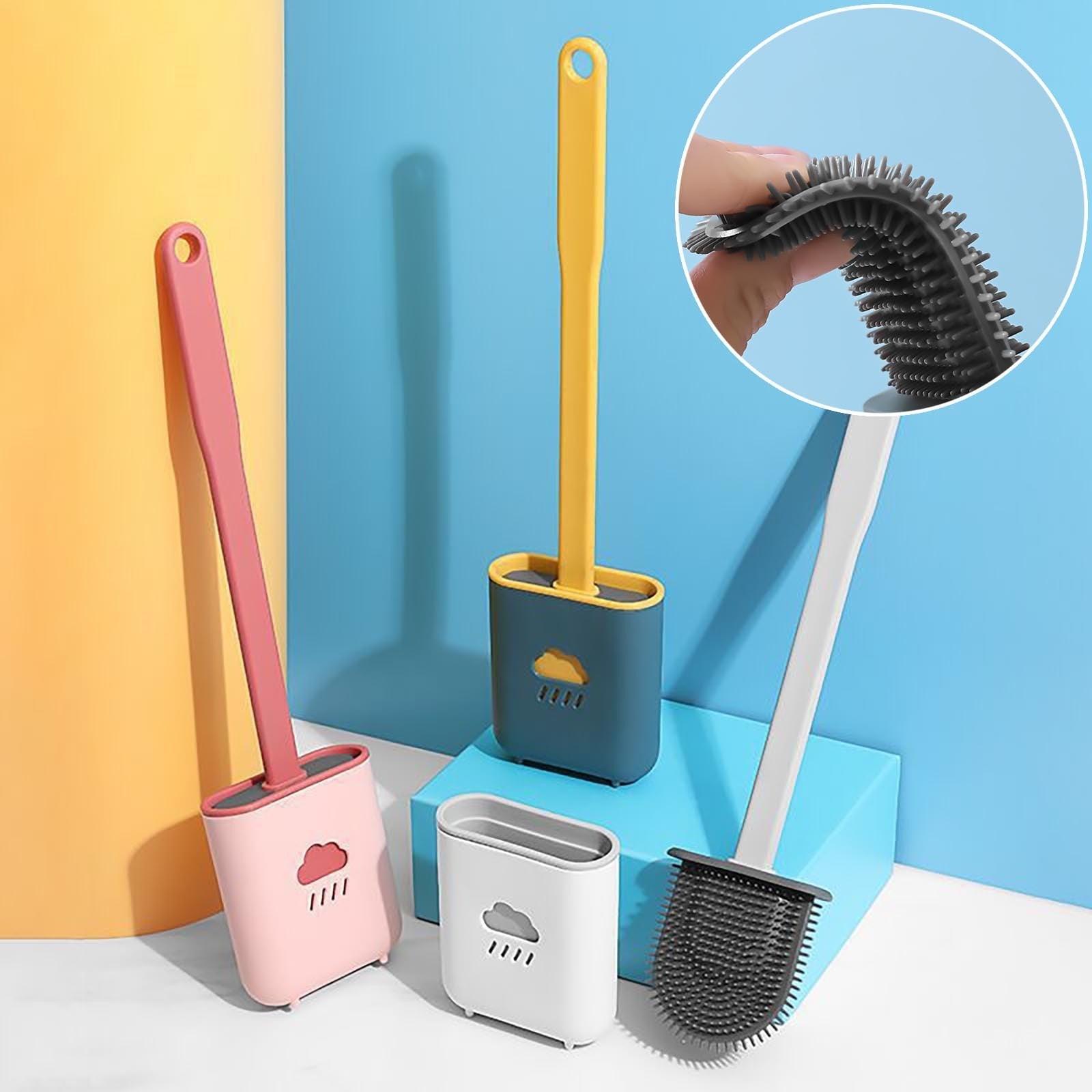 Toilet Brush Holder Sets Wall Hanging Household Floor Standing Soft Bristle Head Bathroom Cleaning Accessories Toilet Brush Set, Silicone Toilet Brush with Holder Wall Mounted With Toilet Bowl Brush And Holder Bendable Brush Head Holder Quickly Drying Stevvex