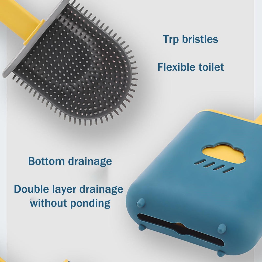 Toilet Brush Holder Sets Wall Hanging Household Floor Standing Soft Bristle Head Bathroom Cleaning Accessories Toilet Brush Set, Silicone Toilet Brush with Holder Wall Mounted With Toilet Bowl Brush And Holder Bendable Brush Head Holder Quickly Drying Stevvex