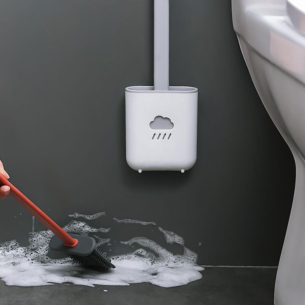Toilet Brush Holder Sets Wall Hanging Household Floor Standing Soft Bristle Head Bathroom Cleaning Accessories Toilet Brush Set, Silicone Toilet Brush with Holder Wall Mounted With Toilet Bowl Brush And Holder Bendable Brush Head Holder Quickly Drying Stevvex