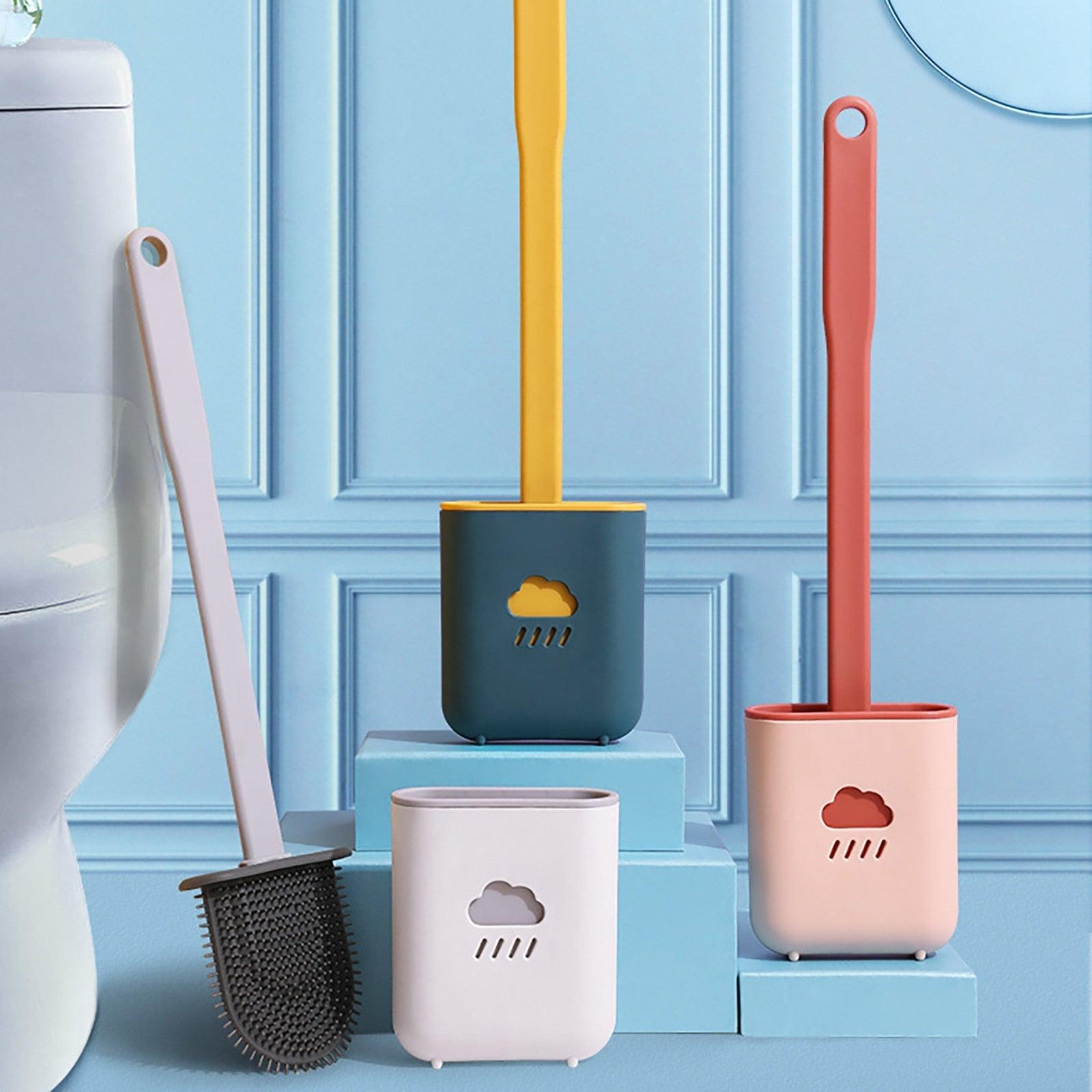 Toilet Brush Holder Sets Wall Hanging Household Floor Standing Soft Bristle Head Bathroom Cleaning Accessories Toilet Brush Set, Silicone Toilet Brush with Holder Wall Mounted With Toilet Bowl Brush And Holder Bendable Brush Head Holder Quickly Drying Stevvex