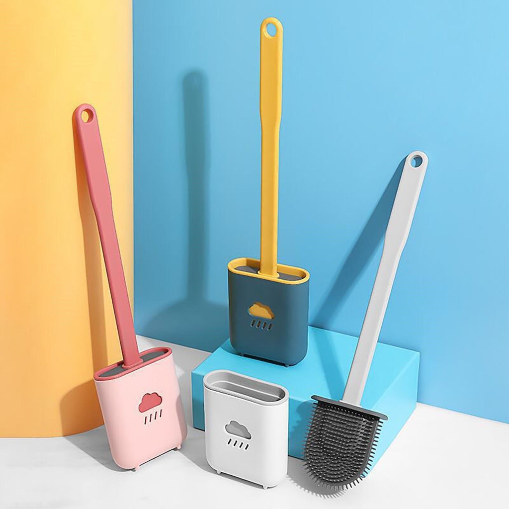 Toilet Brush Holder Sets Wall Hanging Household Floor Standing Soft Bristle Head Bathroom Cleaning Accessories Toilet Brush Set, Silicone Toilet Brush with Holder Wall Mounted With Toilet Bowl Brush And Holder Bendable Brush Head Holder Quickly Drying Stevvex