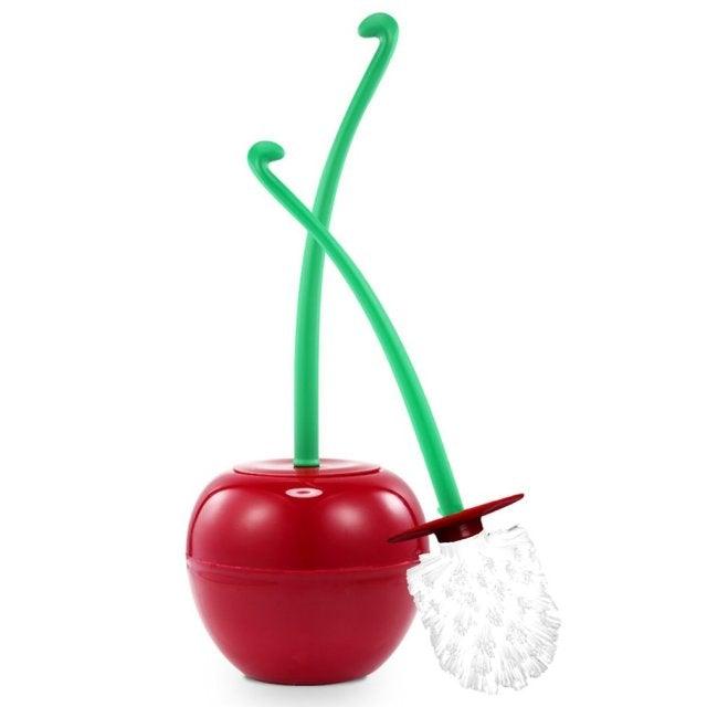 Toilet brush New Lovely Cherry Shape Lavatory Brush Toilet Brush Holder Set Toilet Cherry Shape Toilet Brush Standing Toilet Brush Set Compact Household Bathroom Cherry Toilet Brush Stevvex