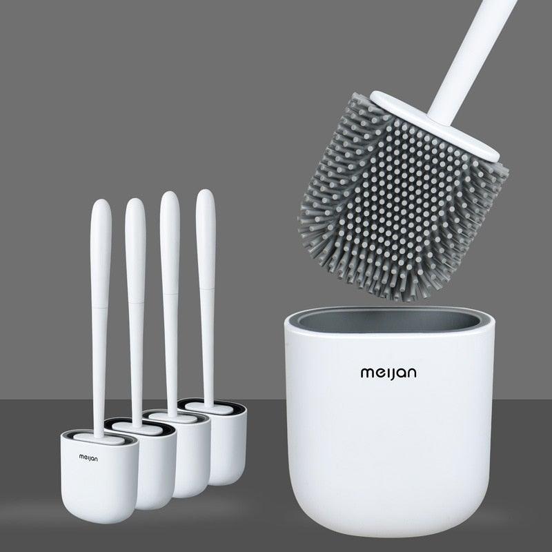 Toilet Brush With Holder Set Long Handled Flex Rubber Silicone Drain Cleaner Brush Wall Mounted Bathroom Accessories Wall Toilet Brush And Holder Set Flexible Toilet Bowl Cleaner Brush With Silicone Bristles Bendable Brush Head To Clean Toilet Stevvex