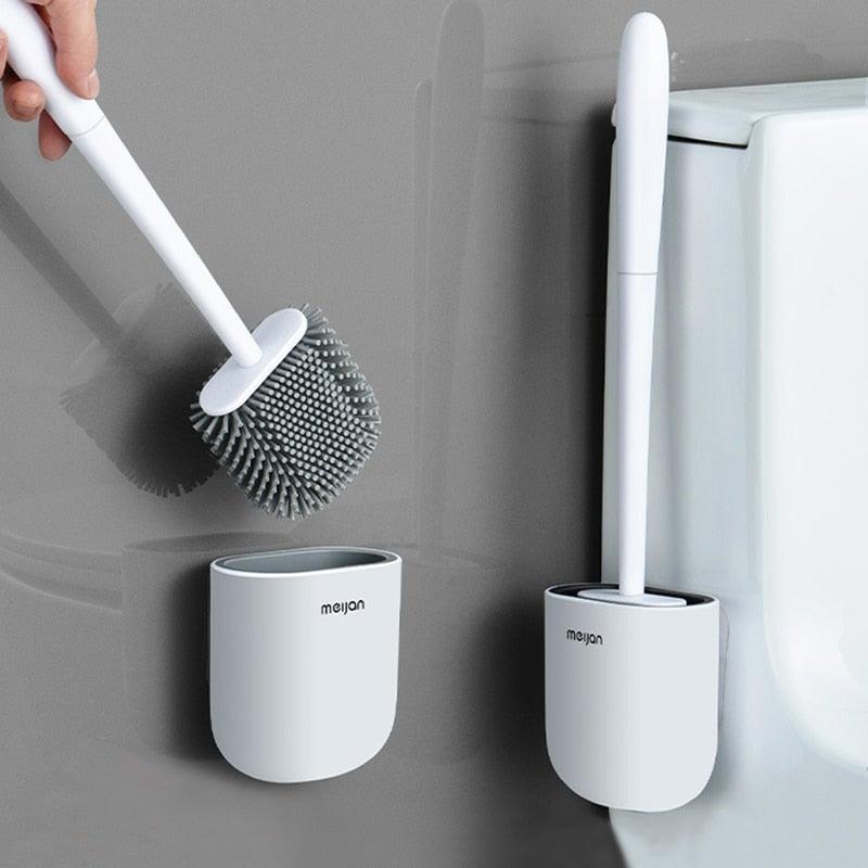 Toilet Brush With Holder Set Long Handled Flex Rubber Silicone Drain Cleaner Brush Wall Mounted Bathroom Accessories Wall Toilet Brush And Holder Set Flexible Toilet Bowl Cleaner Brush With Silicone Bristles Bendable Brush Head To Clean Toilet Stevvex