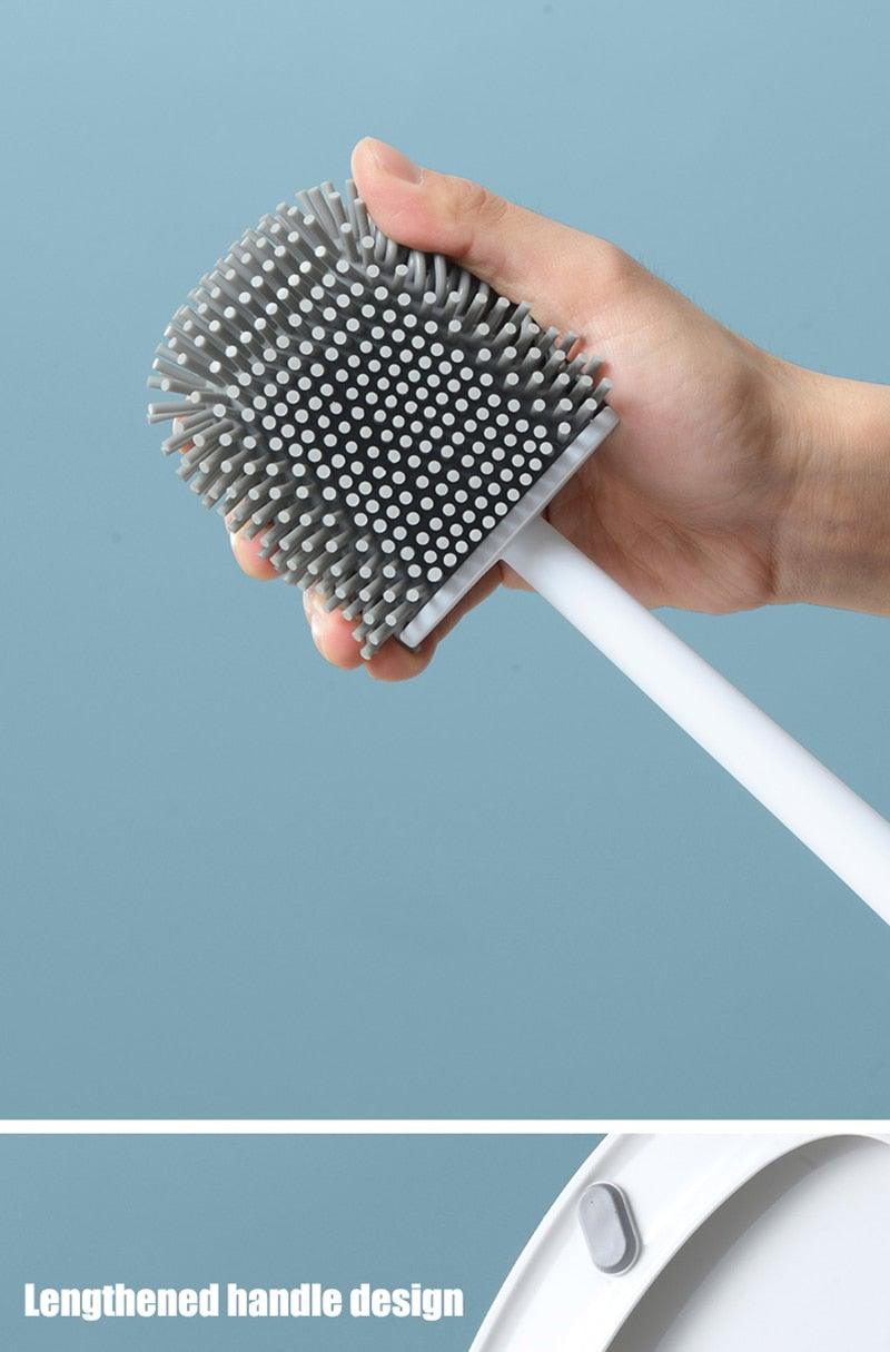 Toilet Brush With Holder Set Long Handled Flex Rubber Silicone Drain Cleaner Brush Wall Mounted Bathroom Accessories Wall Toilet Brush And Holder Set Flexible Toilet Bowl Cleaner Brush With Silicone Bristles Bendable Brush Head To Clean Toilet Stevvex