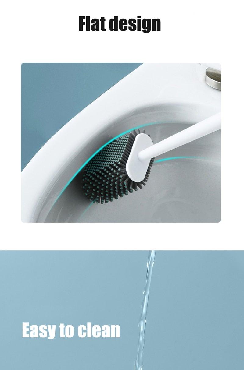 Toilet Brush With Holder Set Long Handled Flex Rubber Silicone Drain Cleaner Brush Wall Mounted Bathroom Accessories Wall Toilet Brush And Holder Set Flexible Toilet Bowl Cleaner Brush With Silicone Bristles Bendable Brush Head To Clean Toilet Stevvex
