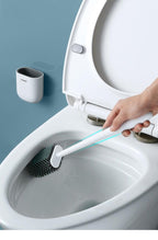 Toilet Brush With Holder Set Long Handled Flex Rubber Silicone Drain Cleaner Brush Wall Mounted Bathroom Accessories Wall Toilet Brush And Holder Set Flexible Toilet Bowl Cleaner Brush With Silicone Bristles Bendable Brush Head To Clean Toilet Stevvex