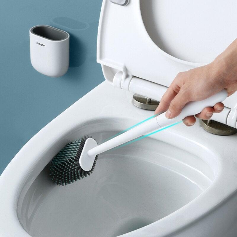 Toilet Brush With Holder Set Long Handled Flex Rubber Silicone Drain Cleaner Brush Wall Mounted Bathroom Accessories Wall Toilet Brush And Holder Set Flexible Toilet Bowl Cleaner Brush With Silicone Bristles Bendable Brush Head To Clean Toilet Stevvex