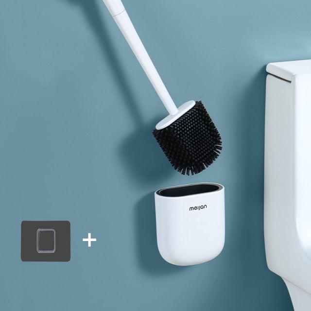 Toilet Brush With Holder Set Long Handled Flex Rubber Silicone Drain Cleaner Brush Wall Mounted Bathroom Accessories Wall Toilet Brush And Holder Set Flexible Toilet Bowl Cleaner Brush With Silicone Bristles Bendable Brush Head To Clean Toilet Stevvex