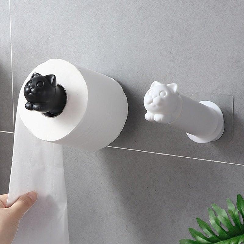Toilet Paper Holder Cat Kitchen Roll Holder Adhesive Wall Towel Rack Creative Bathroom Tissue Hanger Paper Towel Holder Toliet Paper Holder Stevvex