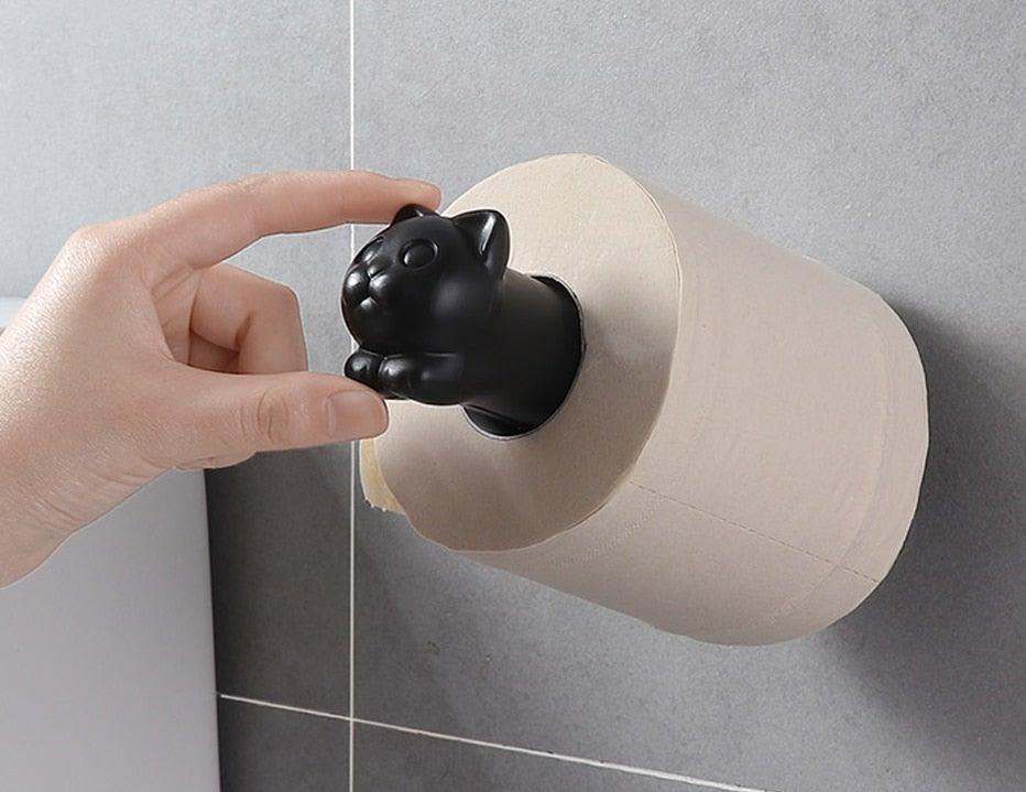 Toilet Paper Holder Cat Kitchen Roll Holder Adhesive Wall Towel Rack Creative Bathroom Tissue Hanger Paper Towel Holder Toliet Paper Holder Stevvex