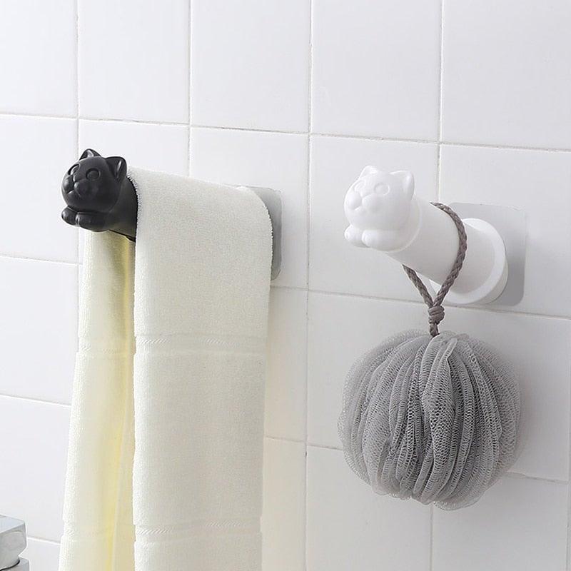 Toilet Paper Holder Cat Kitchen Roll Holder Adhesive Wall Towel Rack Creative Bathroom Tissue Hanger Paper Towel Holder Toliet Paper Holder Stevvex