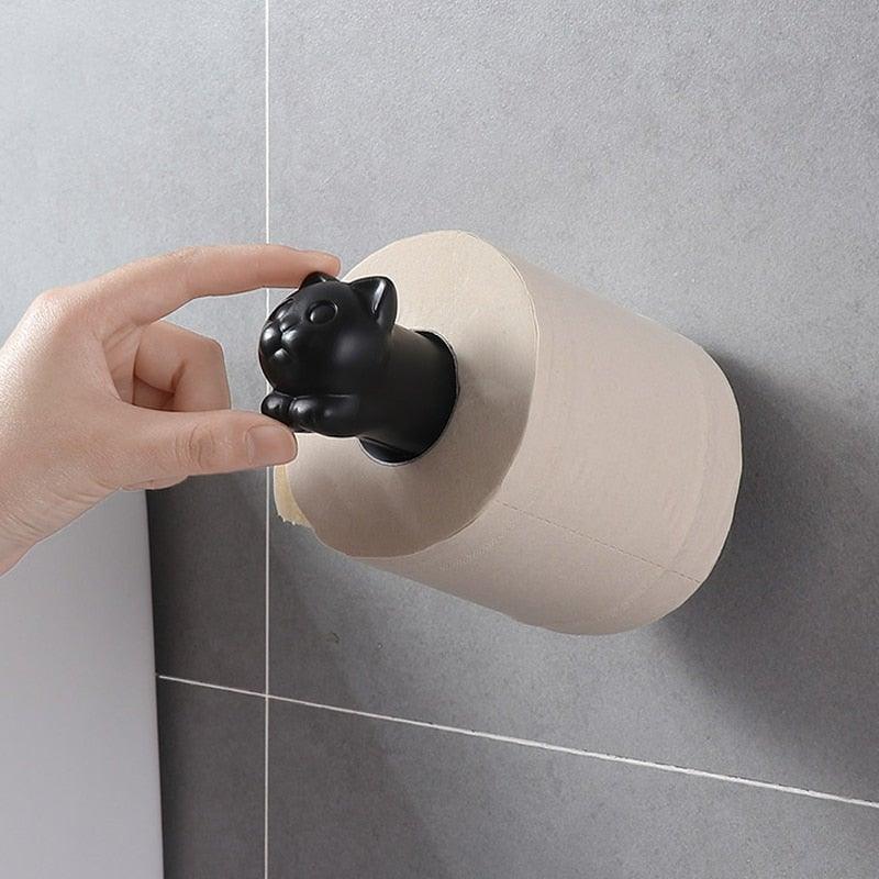 Toilet Paper Holder Cat Kitchen Roll Holder Adhesive Wall Towel Rack Creative Bathroom Tissue Hanger Paper Towel Holder Toliet Paper Holder Stevvex