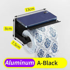 Toilet Paper Holder Phone Bathroom Roll Holder Aluminum Paper Holder with Shelf Black Double Paper Towel Holder Wall Mount Tissue Roll Hanger With Storage Shelf Space Aluminum Self Adhesive With Glue Wall Mount With Screws Stevvex
