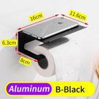 Toilet Paper Holder Phone Bathroom Roll Holder Aluminum Paper Holder with Shelf Black Double Paper Towel Holder Wall Mount Tissue Roll Hanger With Storage Shelf Space Aluminum Self Adhesive With Glue Wall Mount With Screws Stevvex